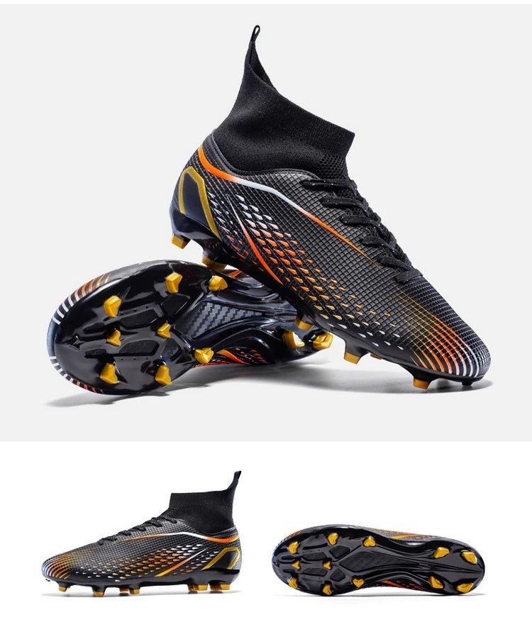 Chaussures de football à crampons longs FG avec col chaussette montante, tige texturée, crampons pour terrain dur, légères, antidérapantes et offrant une bonne adhérence.