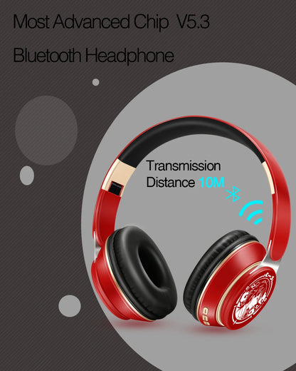 Bluetooth 5.3 Wireless Headphones with Microphone, Stereo Foldable Headset, MP3 FM Radio, Kids Gaming Earphones, Student Gift Headphones