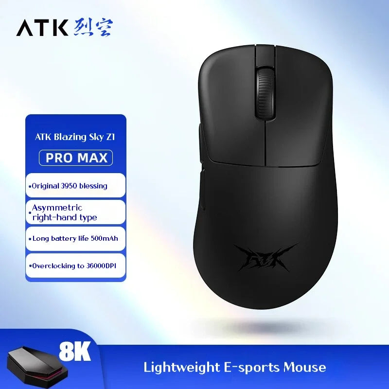 ATK Z1 Pro Max Ultra Wireless Gaming Mouse PAW3950, 8K Polling Rate, 0.39ms Low Latency, 30,000 DPI Ergonomic Gaming Mouse