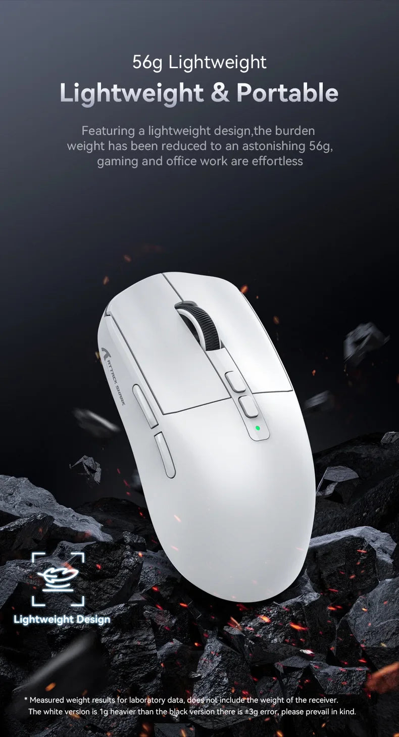 Attack Shark X6 Wireless Ergonomic Gaming Mouse, Tri-Mode Bluetooth, 2.4G & Wired Gaming Mouse, 26000 DPI Rechargeable RGB Gaming Mouse