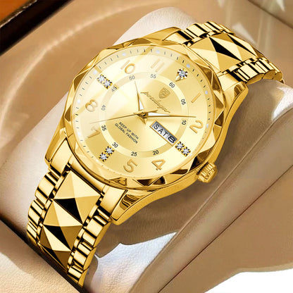 Męski zegarek POEDAGAR Fashion Luxury, wodoodporny, podświetlany, z mechanizmem kwarcowym, bransoletą ze stali nierdzewnej, datownikiem i wskaźnikiem dnia tygodnia, w stylu casualowym.