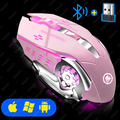 Rechargeable Wireless Gaming Mouse Bluetooth Silent Computer Mouse with RGB Backlight, USB Dual Mode, 6 Buttons, Adjustable DPI for PC, Laptop & Gaming