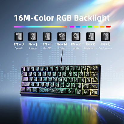 7KEYS 60% Compact Wired Keyboard with RGB Backlighting, Gradient Keycaps, USB Gaming Keyboard for Windows PC, Laptop & Tablet
