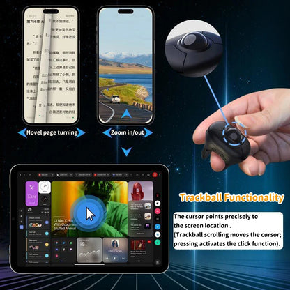 Trackball Finger Ring Mouse 2.4G + Bluetooth Wireless Remote Control Mouse for PPT, Presentations, Smart TV, Car Display & PC