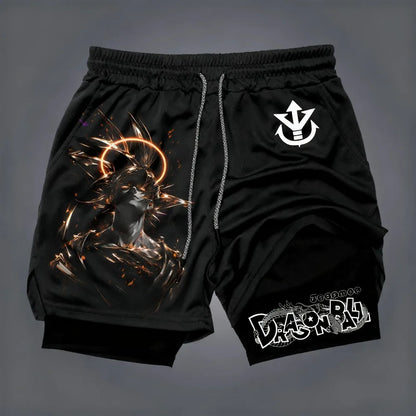 Produit gaming premium Fraquane Dragon Ball Men's Double-layer Shorts Son Goku Summer Japanese Anime Fake Two-piece Sports Fitness Quick-drying Shorts, équipement gamer