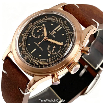 38mm Tandorio Retro Men's Watch Sport Watches Miyota OS20 Movement Chronograph Quartz Clock Black Dial Bubble Arched Glass