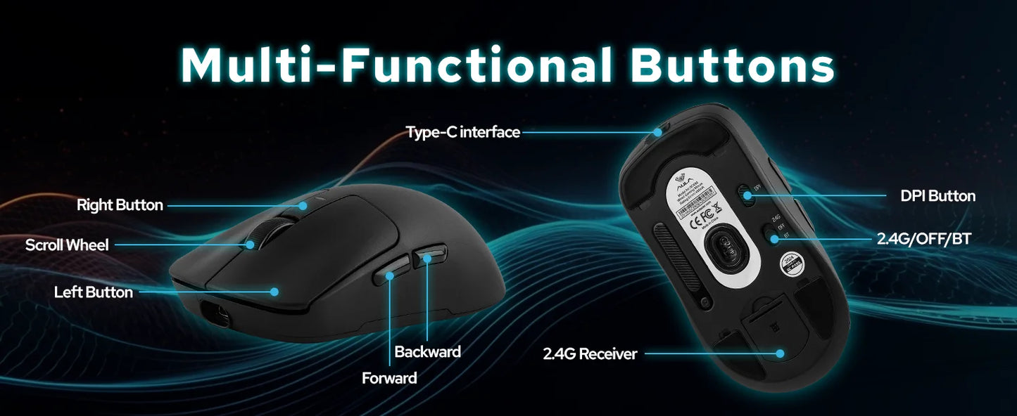 AULA SC680 Wireless Gaming Mouse, Tri-Mode Bluetooth 5.0/2.4G/Wired Gaming Mouse with PAW3395 Sensor, 26000 DPI Super Lightweight Gaming Mouse for PC, Mac & Laptop