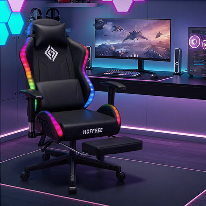 Cadeira Gaming LED para Crianças dos 8 aos 15 Anos, Cadeira Gamer Ajustável com Iluminação LED, Apoio para Pés e Suporte Lombar, Cadeira Ergonómica para PC