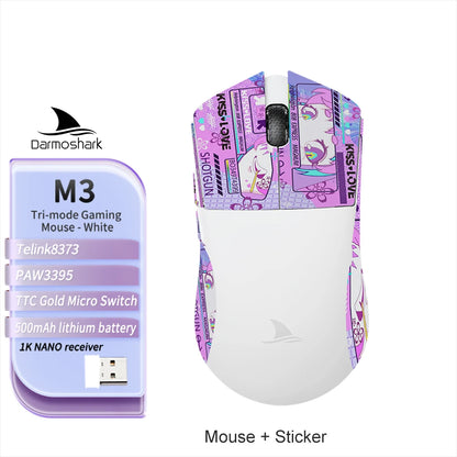 Souris gaming sans fil Darmoshark M3 V2 Tri-Mode 8K, capteur PAW3395, 26K DPI – Souris gaming ultra-légère pour PC et ordinateur portable
