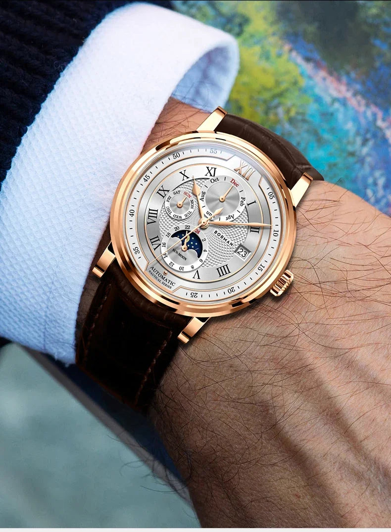 BORMAN BM3868  New 40mm  Luxury Men Automatic Mechanical Men's Watches Sapphire Multi-function Waterproof Moon Phase Clocks