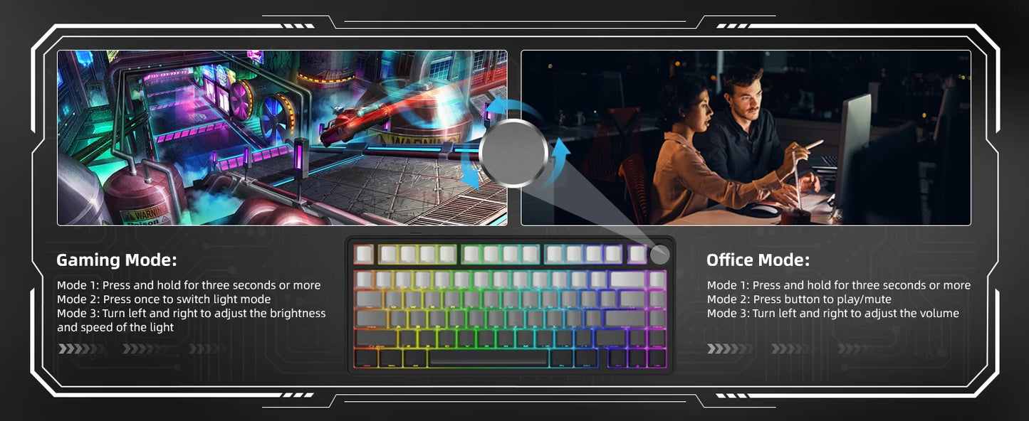 ATTACK SHARK X85 Tri-Mode-Gasket 75% mechanische Tastatur mit CNC-Drehknopf, 5-lagiger Dämpfung, Hot-Swap-Funktion, RGB-Hintergrundbeleuchtung, NKRO