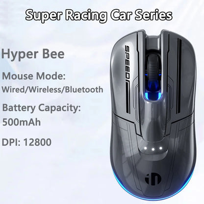 INPHIC Super Racing Car Series Wireless Bluetooth Gaming Mouse, 12800 DPI Rechargeable RGB Gaming Mouse with Battery Display, Customizable Wireless Mouse