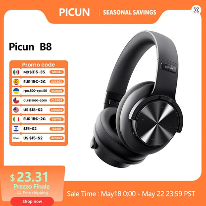Picun B8 Wireless Bluetooth Headphones with 120H Playtime, Bluetooth 5.3, Deep Bass, Low Latency Gaming Headset with Microphone
