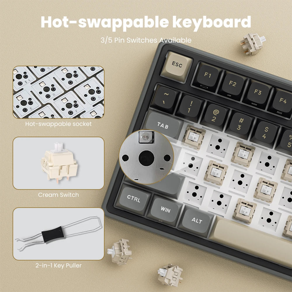 RK ROYAL KLUDGE R98Pro Gasket kabelgebundene mechanische Tastatur, 98 Tasten, RGB, Hot-Swap-fähig, abnehmbarer Button, Gaming-Tastatur mit PBT-Tastenkappen