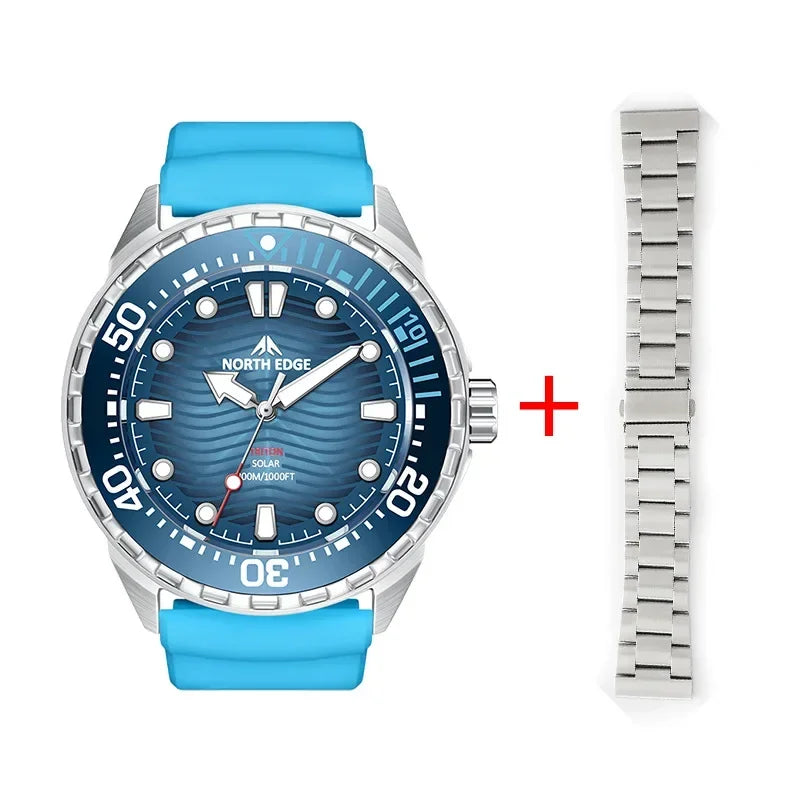 New NORTH EDGE 2026 New TRITON Solar Powered Dive Watch Men Luxury Quartz Watches for Men 316L Stainless Steel Case Waterproof 3