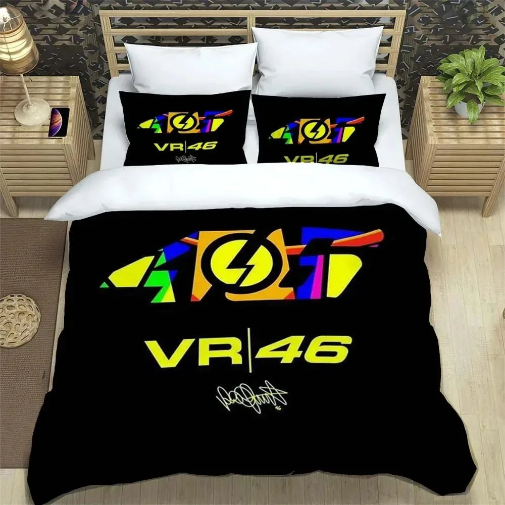 Motorcycle Fleet VR-46 Pattern Quilt Cover With Pillowcases Microfiber 3D Digital Printed Bedding Set Twin Full Queen King