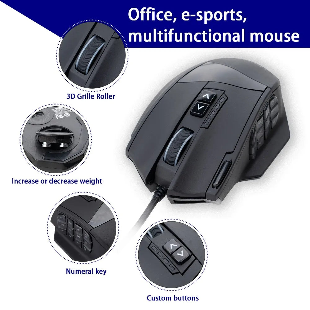 E-YOOSO X-39 Programmable Gaming Mouse RGB Wired Mouse with 17 Buttons, Adjustable DPI, Removable Weights, Ergonomic Gaming Mouse for PC