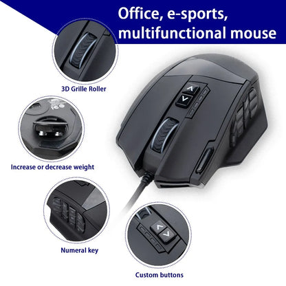 E-YOOSO X-39 Programmable Gaming Mouse RGB Wired Mouse with 17 Buttons, Adjustable DPI, Removable Weights, Ergonomic Gaming Mouse for PC
