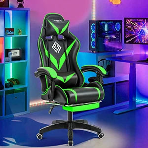 Ergonomic Gaming Chair with Massage, Footrest & Lumbar Support, Reclining Computer Gaming Chair with Adjustable Armrest and Headrest