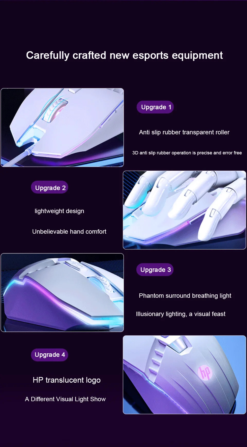HP M1 Wired Gaming Mouse White Light Emitting Esports Mouse USB Gaming Office Desktop Laptop