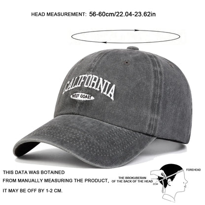 Cappellini da baseball unisex CALIFORNIA con ricamo di lettere, lavabili, per primavera e autunno, da esterno, casual, regolabili, con protezione solare
