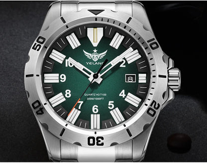YELANG  V1036 42mm Men Quartz Watch Luminous 10 Years Lithium Movement Rotated Dial 30ATM 300m Waterproof Military Style Watches