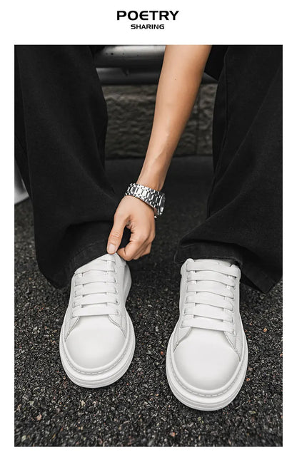 White Minimalist Sneakers For Men Comfy Leather Casual Sneakers Man Platform Skateboard Shoes Outdoor Low-cut Men's Sports Shoes
