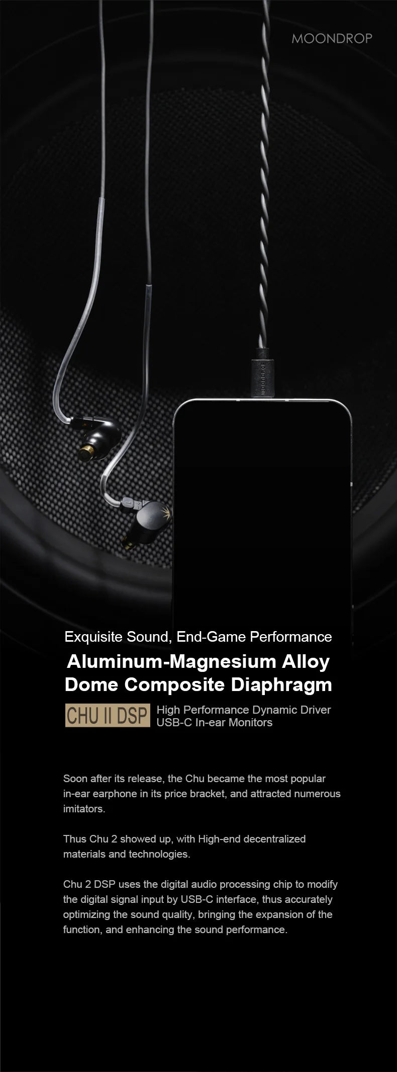 MOONDROP Chu II DSP Type-C Wired Earphones with Microphone, 10mm Dynamic Driver HiFi In-Ear Monitors, High-Performance IEM Earbuds