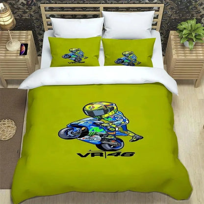 Motorcycle Fleet VR-46 Pattern Quilt Cover With Pillowcases Microfiber 3D Digital Printed Bedding Set Twin Full Queen King