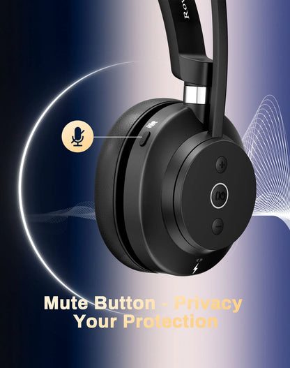 Rownfusny Wireless Headset with Mic for Work Bluetooth Over Ear Headphones USB Dongle for Computer/Remote Work/Call Center