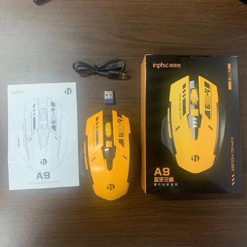 Inphic A9 Bluetooth Wireless Mouse Rechargeable Silent Gaming Mouse, 3-Mode Bluetooth 5.0 & 2.4G Wireless Mouse, Adjustable 2400 DPI RGB Mouse for Laptop, Tablet & PC
