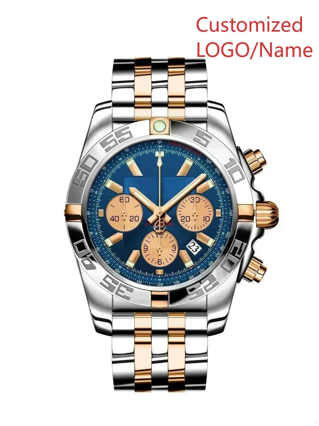 A989 Store Customized Watch Fashion Sport Quartz Watch for Men Chronograph Sapphire Glass Silver Rose Rotating Bezel