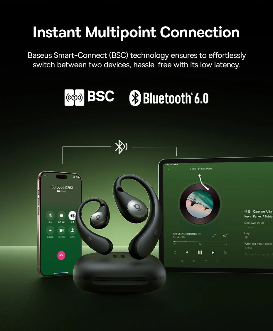 Baseus Eli Sport 2 Open-Ear Wireless Earphones Bluetooth 6.0 OWS Headphones Hi-Res with LDAC OWS Earphones Earhook Sport Earbuds