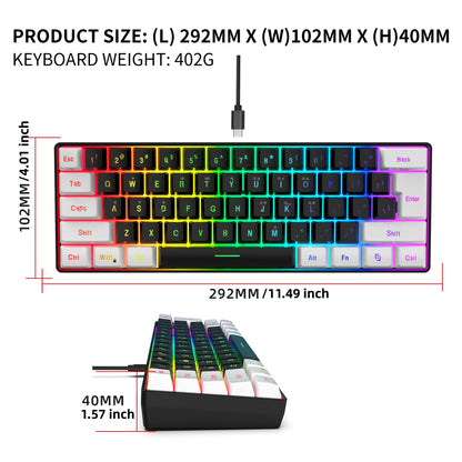 60% Gaming Keyboard Wired RGB Backlit Mini 61 Keys Membrane Keyboard Anti-Ghosting No-Conflict Ultra-Compact for Gamers