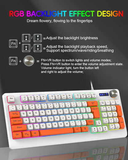93 Keys Wired RGB Gaming Keyboard Two Tone PBT Ball Keycaps Mechanical Feeling Portable Keyboard for Laptop Office Gamer Typing