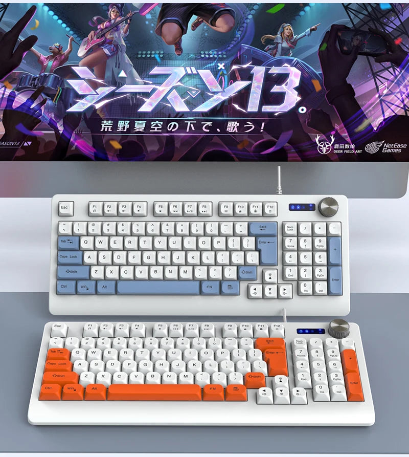 93 Keys Wired Gaming Keyboard with RGB Backlight Multi-Function Knob Color Matching Mechanical Feel Keyboard for PC Laptop Gamer