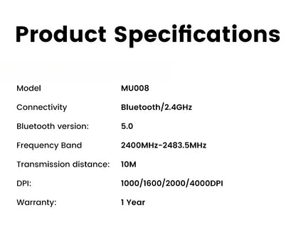 Draadloze muis Bluetooth 5.0 2.4G ergonomisch 4000DPI 6 stille knoppen voor MacBook, tablet, laptops, computer en pc