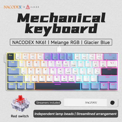 Ajazz NK61 Wired Mechanical Gaming Keyboard with full-key hot-swappable switches  RGB lighting effects 61 keys red switches