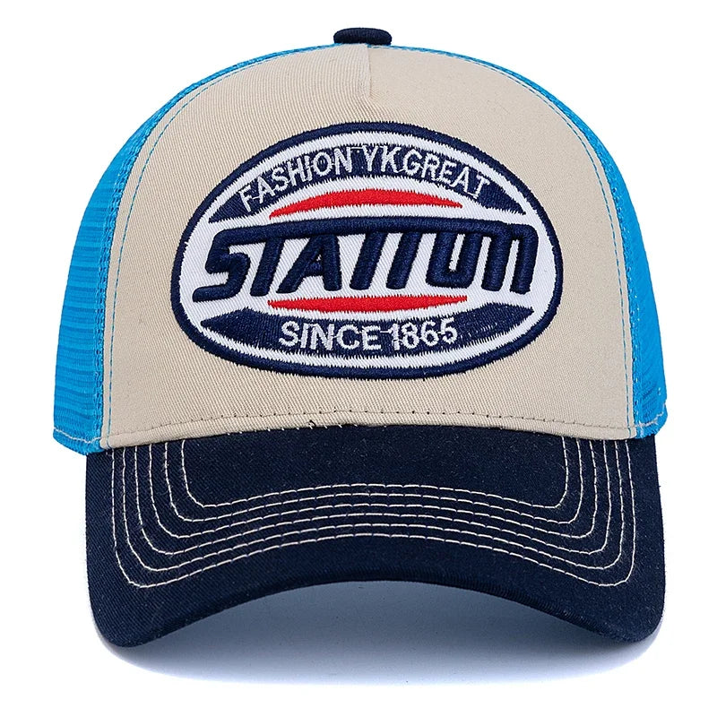 Unisex Baseball Cap Classic STATION Letter Pattern Mesh Cap Men And Women Breathable Streetwear Summer Trucker Hat
