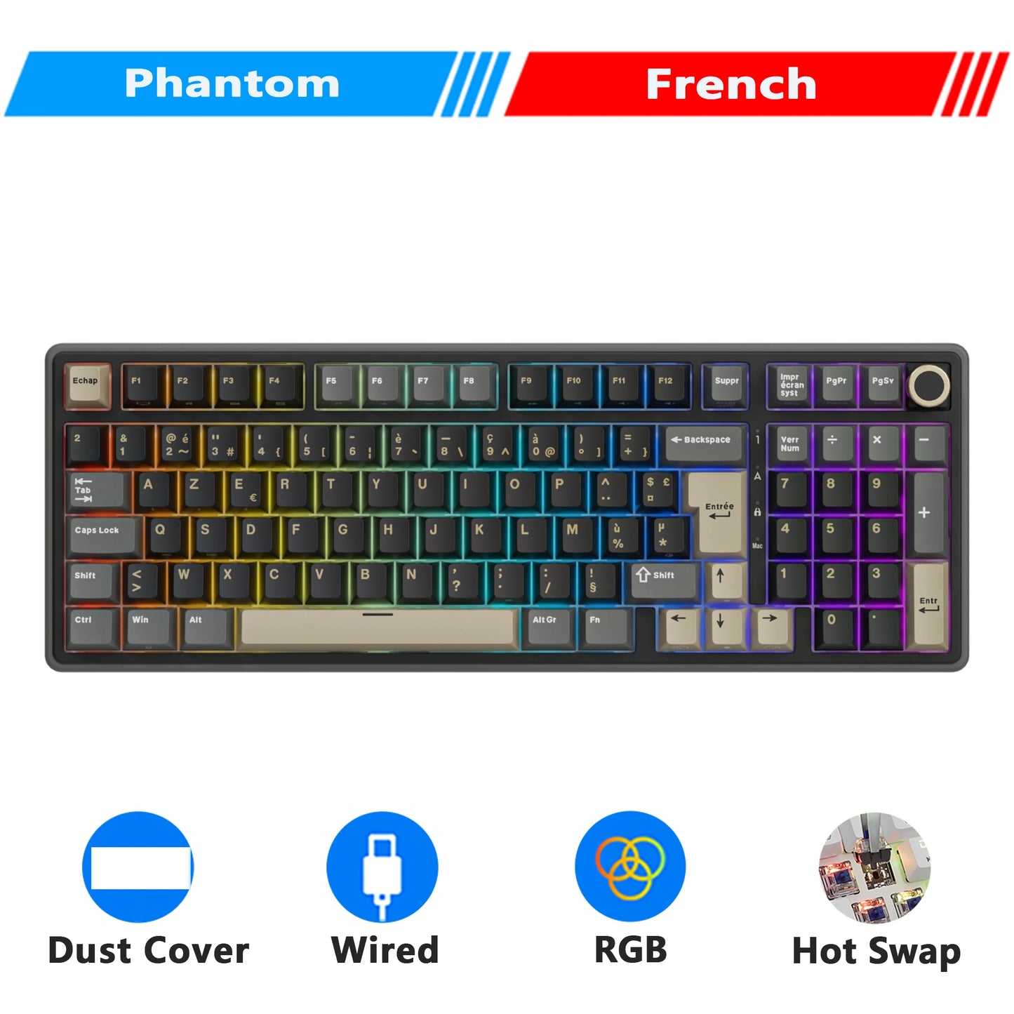RK ROYAL KLUDGE R98Pro Gasket kabelgebundene mechanische Tastatur, 98 Tasten, RGB, Hot-Swap-fähig, abnehmbarer Button, Gaming-Tastatur mit PBT-Tastenkappen