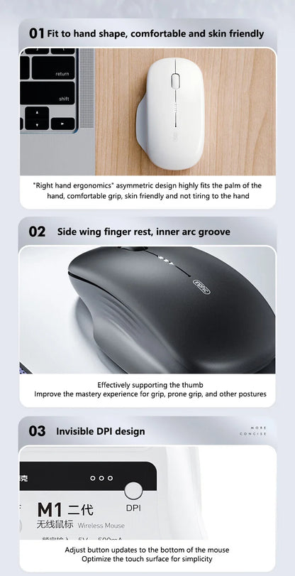 Inphic M1 2.4G Wireless Mouse Type-C Rechargeable Silent Ergonomic Mouse with Battery Level Display, Adjustable DPI Wireless Office Mouse for Laptop & PC