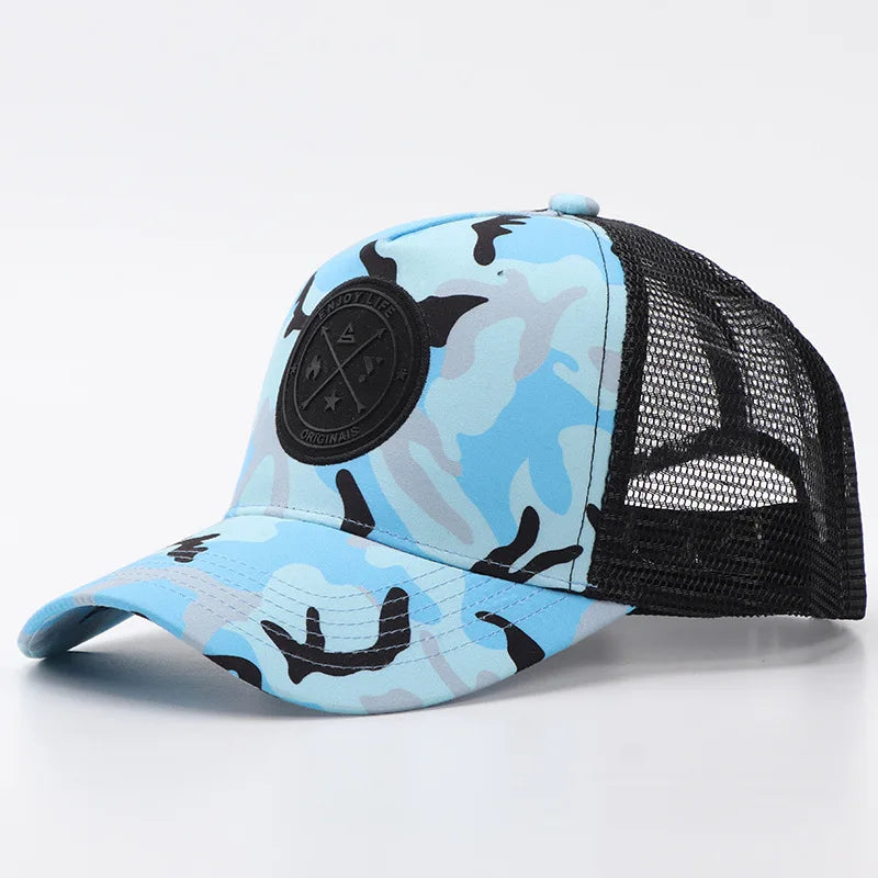 Sommer-baseballkasket i mesh til kvinder og mænd med bogstavpatch, snapback-kasket, afslappet, åndbar, unisex, street, hiphop, trucker-kasketter