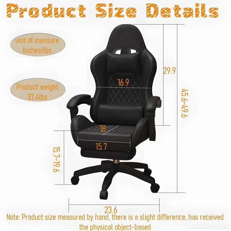 Hestora PU Leather Big and Tall Gaming Chair Ergonomic High Back Computer Chair with Footrest, Massage Lumbar Support, Adjustable Reclining Office Gaming Chair