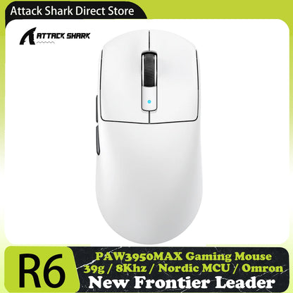 ATTACK SHARK R6 PAW3950MAX langaton pelihiiri, 8Khz päivitystaajuus, ultrakevyt 39g, Nordic 52840 MCU, Omronin optiset mikrokytkimet