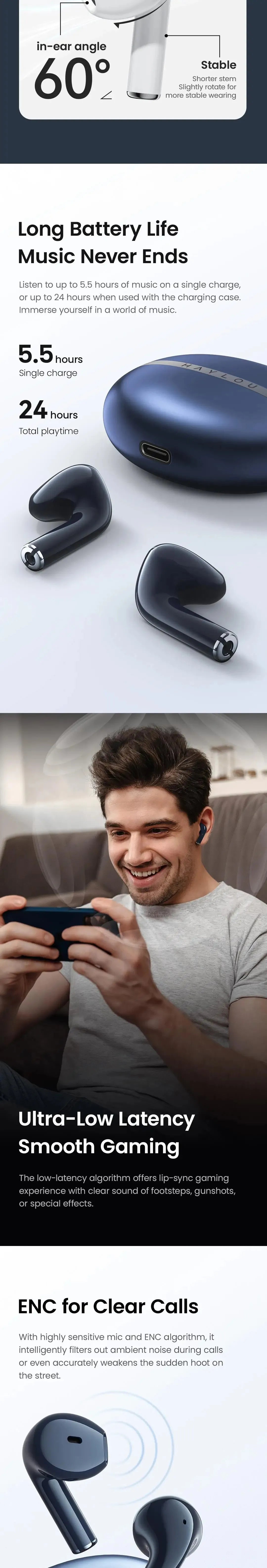 HAYLOU X1 2023 TWS Bluetooth 5.3 Earphones Wireless Earbuds with 24H Battery, IPX4 Waterproof, APP Control, Low Latency Stereo Headphones