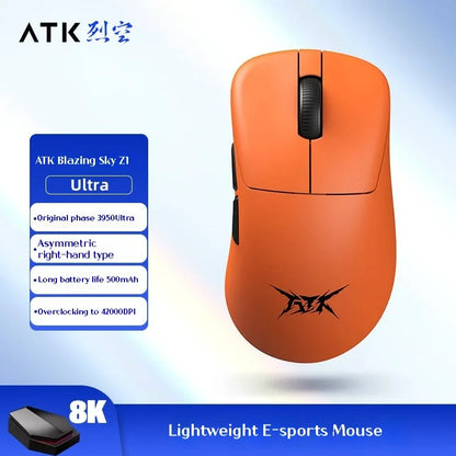 ATK Z1 Pro Max Ultra Wireless Gaming Mouse PAW3950, 8K Polling Rate, 0.39ms Low Latency, 30,000 DPI Ergonomic Gaming Mouse