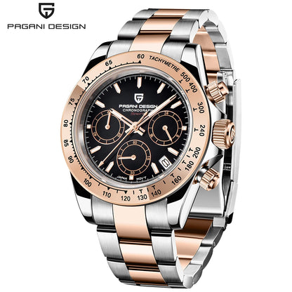 Męski zegarek chronograf PAGANI DESIGN – Luksusowy zegarek na rękę z mechanizmem kwarcowym, podświetlany i wodoodporny.