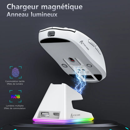 Attack Shark X6 Wireless Ergonomic Gaming Mouse, Tri-Mode Bluetooth, 2.4G & Wired Gaming Mouse, 26000 DPI Rechargeable RGB Gaming Mouse
