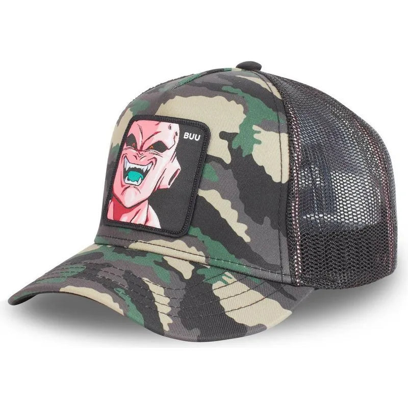 Cappellino da viaggio estivo Dragon Ball Buu Goku per uomo, con visiera, ricamo, stile hip-hop, visiera parasole, regolabile, in rete, tipo "trucker"