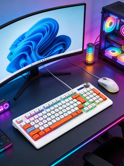 93 Keys Wired RGB Gaming Keyboard Two Tone PBT Ball Keycaps Mechanical Feeling Portable Keyboard for Laptop Office Gamer Typing